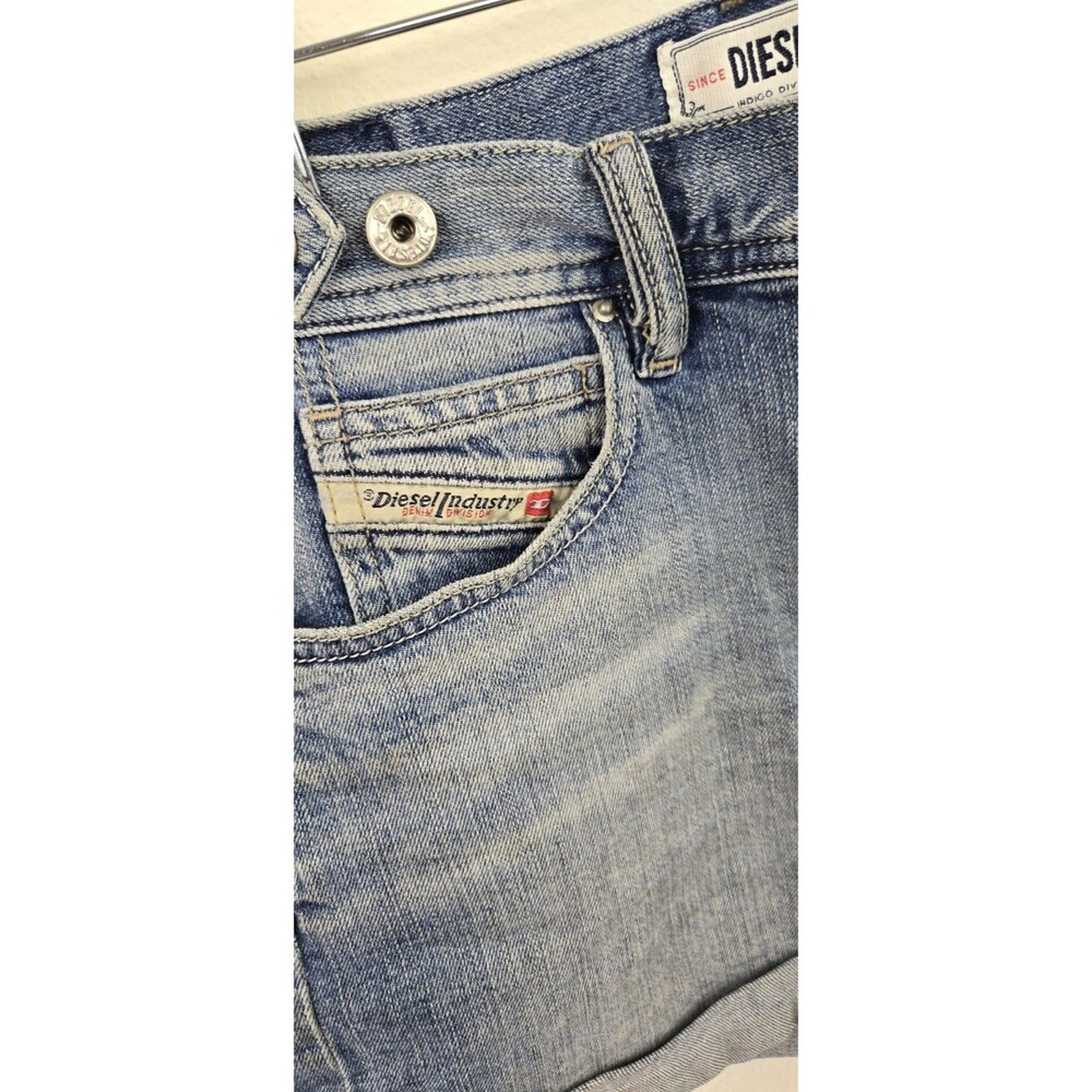 Diesel - Rolled Cuff Denim Shorts - Womens Sz 25 - Adj Waist - Blue - Vintage - Picture 5 of 13